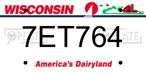 7ET764 Wisconsin License Plate