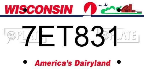 7ET831 Wisconsin License Plate