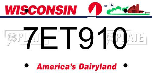 7ET910 Wisconsin License Plate