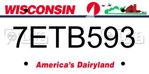 7ETB593 Wisconsin License Plate