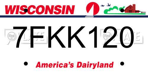7FKK120 Wisconsin License Plate