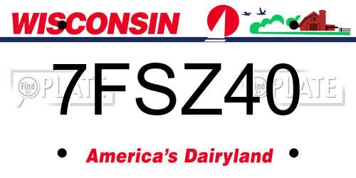 7FSZ40 Wisconsin License Plate