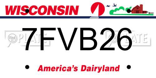7FVB26 Wisconsin License Plate