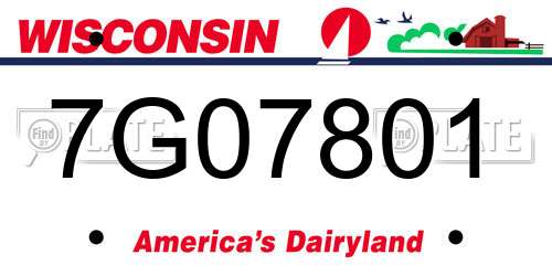 7G07801 Wisconsin License Plate