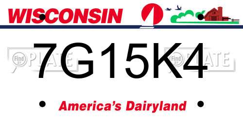 7G15K4 Wisconsin License Plate