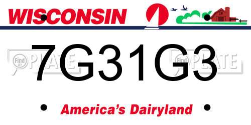 7G31G3 Wisconsin License Plate