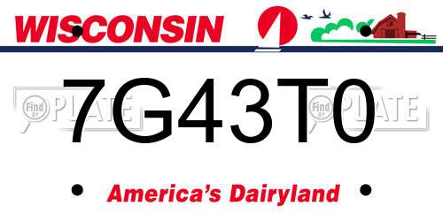 7G43T0 Wisconsin License Plate