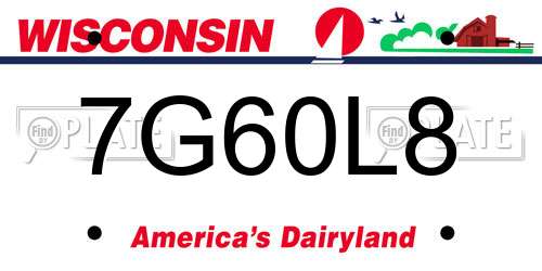 7G60L8 Wisconsin License Plate