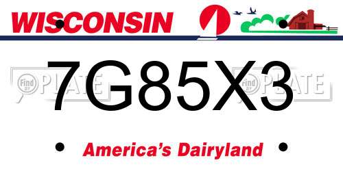 7G85X3 Wisconsin License Plate