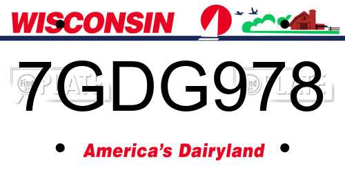 7GDG978 Wisconsin License Plate