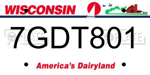 7GDT801 Wisconsin License Plate