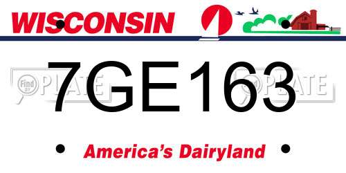 7GE163 Wisconsin License Plate