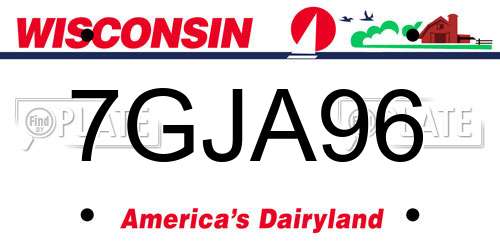 7GJA96 Wisconsin License Plate
