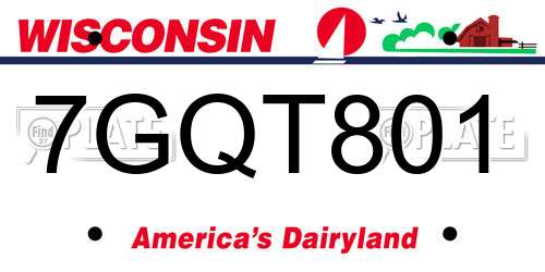 7GQT801 Wisconsin License Plate