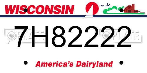 7H82222 Wisconsin License Plate