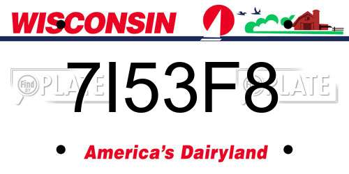 7I53F8 Wisconsin License Plate