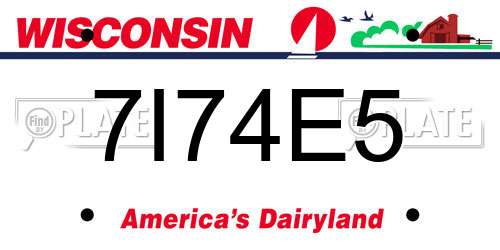 7I74E5 Wisconsin License Plate