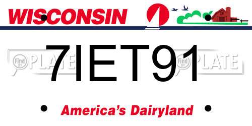 7IET91 Wisconsin License Plate