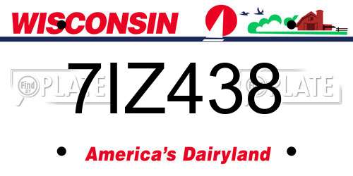 7IZ438 Wisconsin License Plate