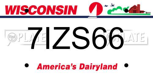 7IZS66 Wisconsin License Plate