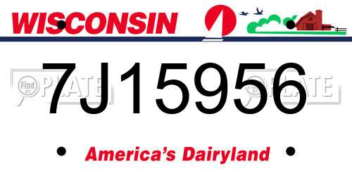 7J15956 Wisconsin License Plate