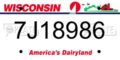 7J18986 Wisconsin License Plate