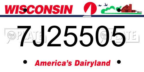 7J25505 Wisconsin License Plate