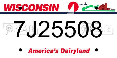 7J25508 Wisconsin License Plate