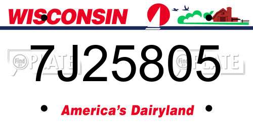 7J25805 Wisconsin License Plate