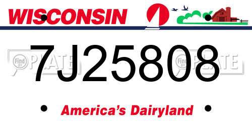 7J25808 Wisconsin License Plate