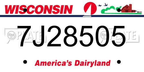 7J28505 Wisconsin License Plate