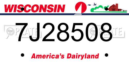 7J28508 Wisconsin License Plate