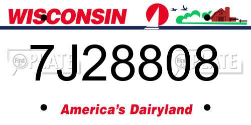 7J28808 Wisconsin License Plate