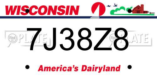 7J38Z8 Wisconsin License Plate