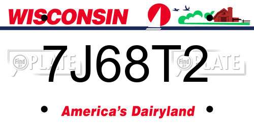7J68T2 Wisconsin License Plate