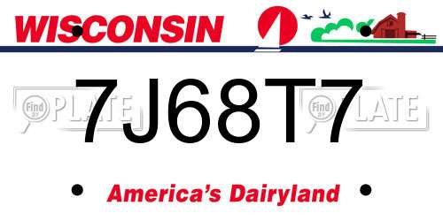 7J68T7 Wisconsin License Plate
