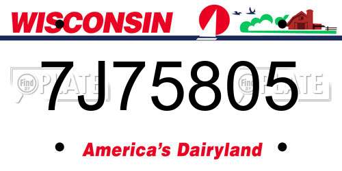 7J75805 Wisconsin License Plate