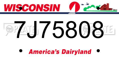 7J75808 Wisconsin License Plate
