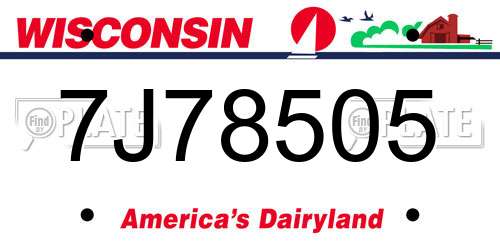 7J78505 Wisconsin License Plate