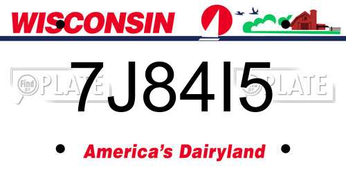 7J84I5 Wisconsin License Plate