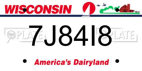 7J84I8 Wisconsin License Plate