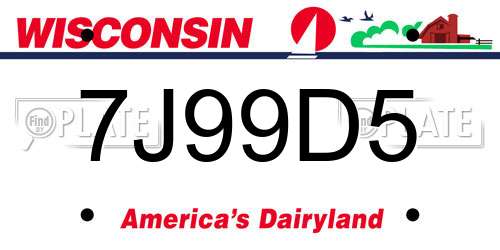 7J99D5 Wisconsin License Plate