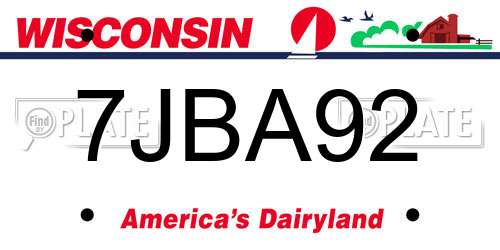 7JBA92 Wisconsin License Plate