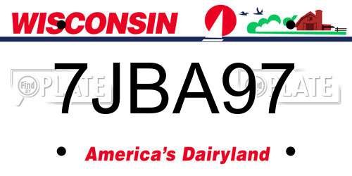 7JBA97 Wisconsin License Plate