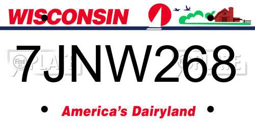 7JNW268 Wisconsin License Plate