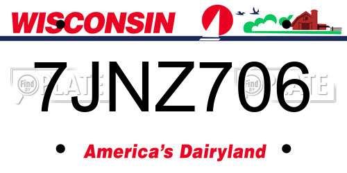 7JNZ706 Wisconsin License Plate