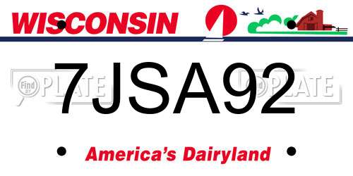 7JSA92 Wisconsin License Plate