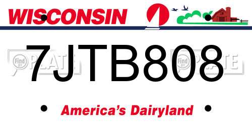 7JTB808 Wisconsin License Plate