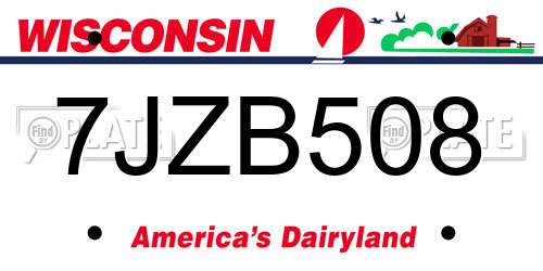 7JZB508 Wisconsin License Plate