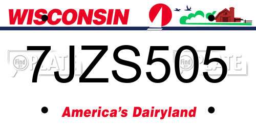 7JZS505 Wisconsin License Plate